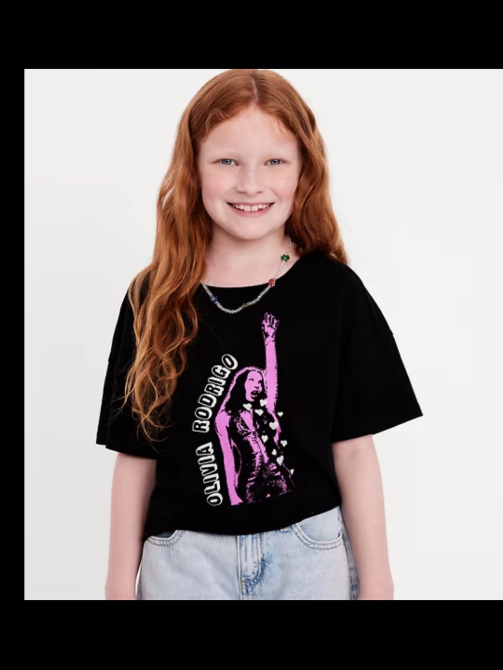 NWT Olivia Rodrigo Black Graphic Crop Tee Girls Size Small (6/7)